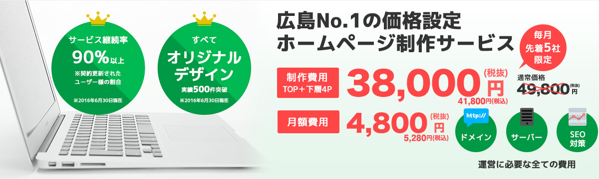 広島No.1の価格設定 ホームページ制作サービス